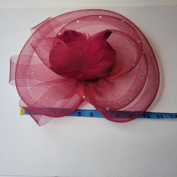 Red Fascinator with Soft Sinamay and Crinoline Layered Bows - Picture 12 of 16